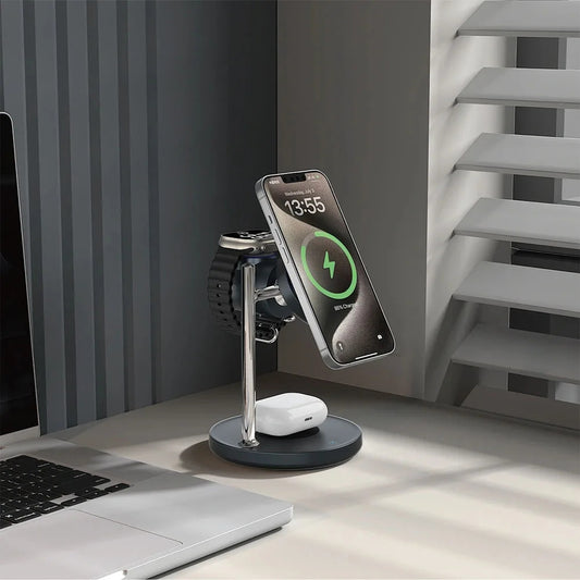 WiWU 3-in-1 Space Station Magnetic Wireless Charger Qi2.2 (Wi-W041) แท่นชาร์จไร้สาย สี Black