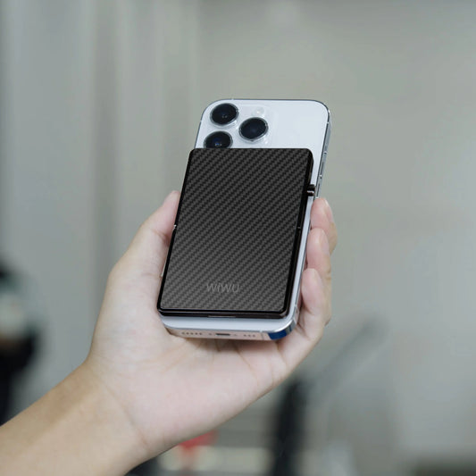 WiWU Warriors Carbon Magnetic Metal Stand ที่เก็บบัตรติดหลังมือถือ สี Black