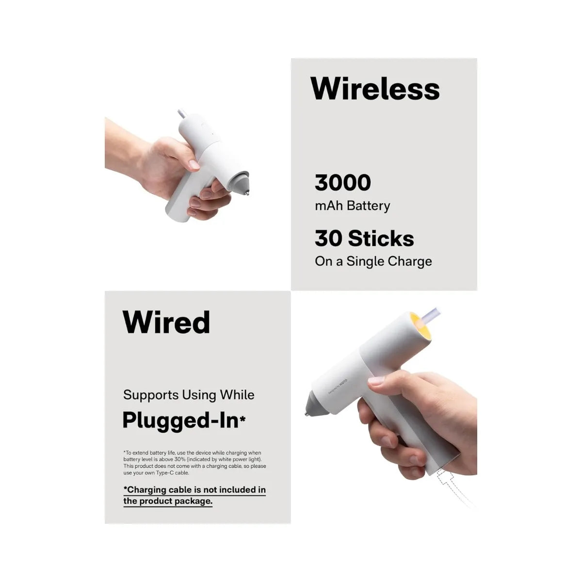HOTO EasyFlow Hot Glue Gun ปืนกาวร้อนไร้สาย พร้อมแท่งกาว 40 แท่ง อุ่นเร็วใน 30 วินาที แบต 3000mAh