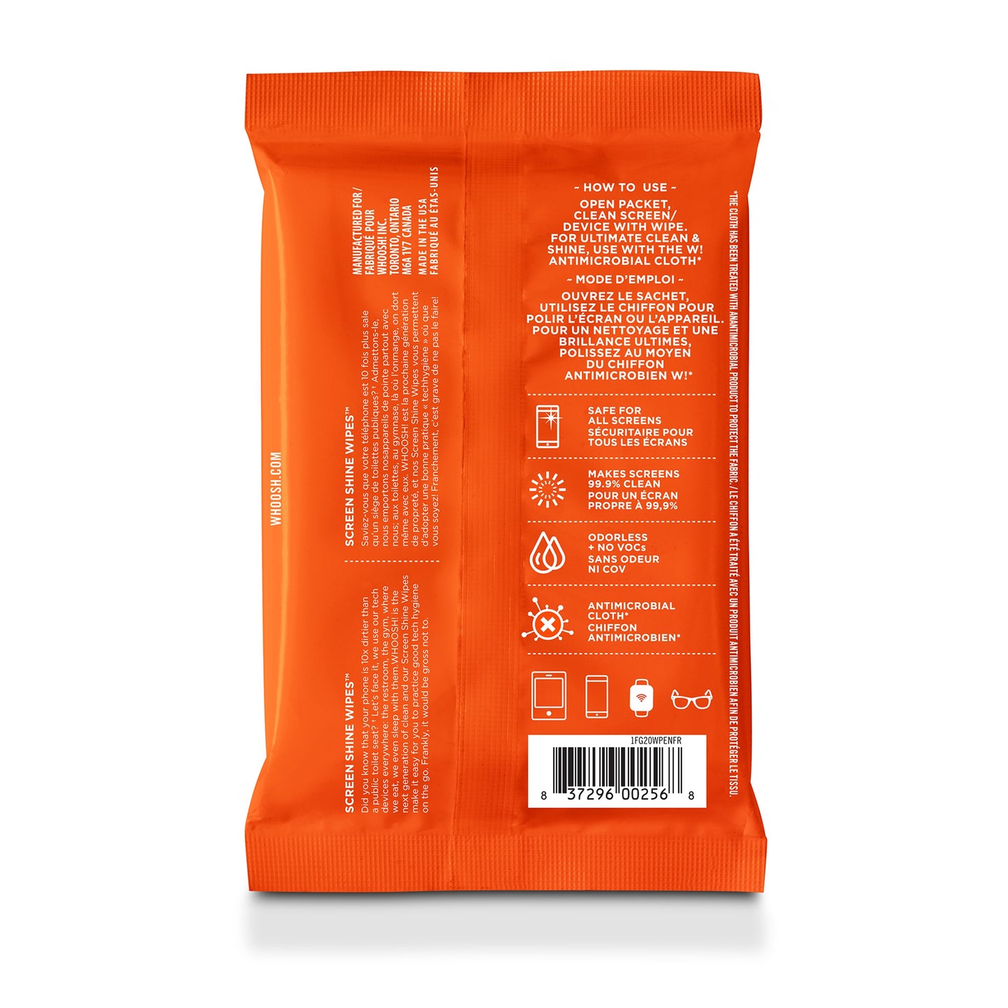 WHOOSH Screen Shine Wipes ผ้าเช็ดทำความสะอาด สำหรับหน้าจอ 20 แผ่น / 70 แผ่น