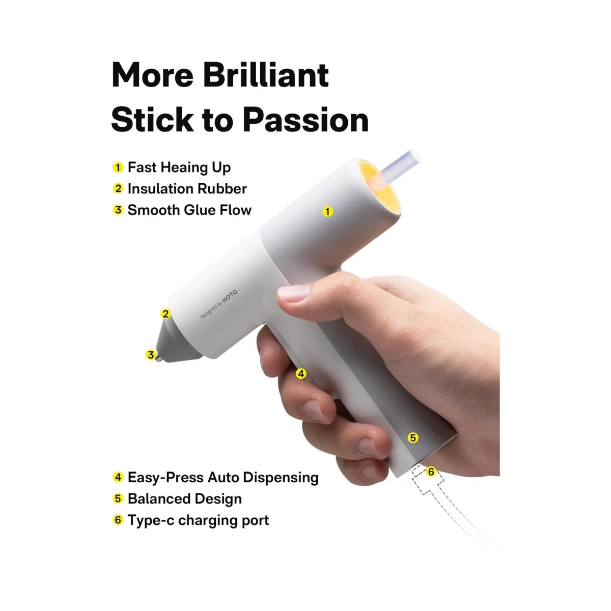 HOTO EasyFlow Hot Glue Gun ปืนกาวร้อนไร้สาย พร้อมแท่งกาว 40 แท่ง อุ่นเร็วใน 30 วินาที แบต 3000mAh