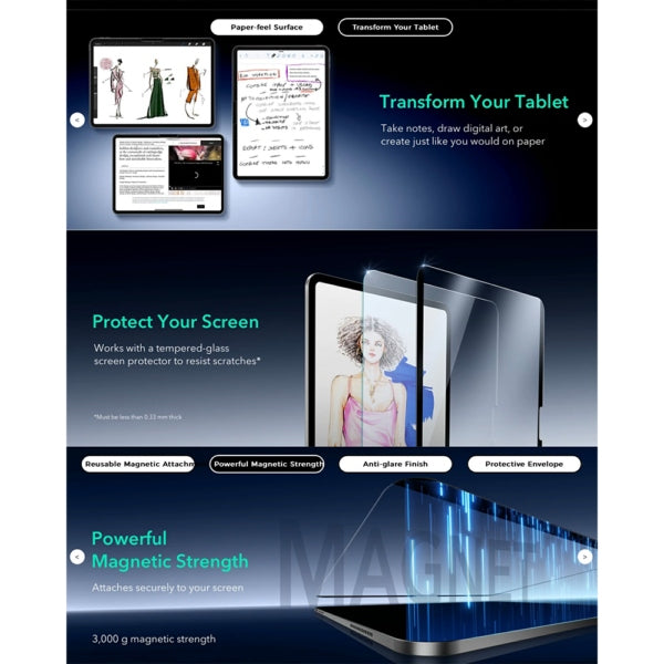 ESR Paper-Feel Magnetic Screen Protector ฟิล์มเนื้อกระดาษแบบแม่เหล็ก สำหรับ iPad Air 11″ Gen 7(2025)