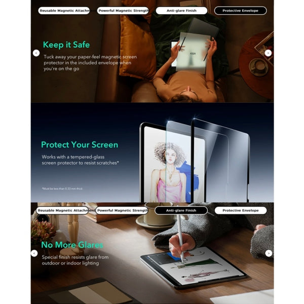 ESR Paper-Feel Magnetic Screen Protector ฟิล์มเนื้อกระดาษแบบแม่เหล็ก สำหรับ iPad Air 11″ Gen 7(2025)