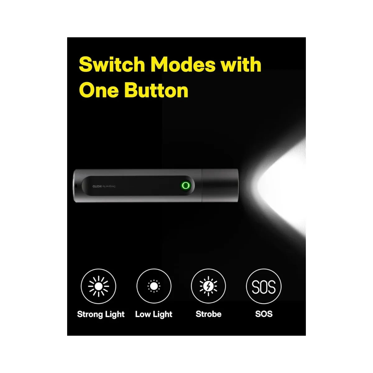 HOTO Flashlight Fit ไฟฉาย LED แบบชาร์จไฟได้ รองรับการชาร์จผ่าน USB-C มีโหมดแสงให้เลือก 3 แบบ