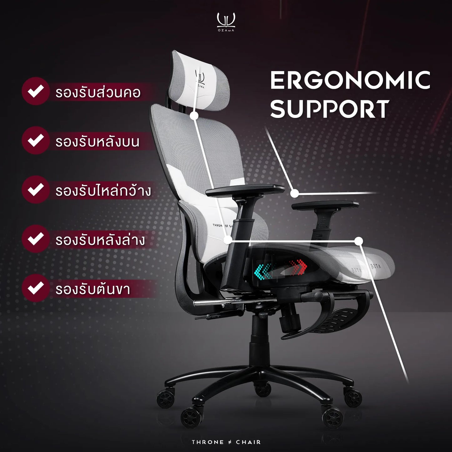Tengu Ozama Beta Ergonomics Gaming Chair เก้าอี้สุขภาพดีไซน์เกมมิ่ง รับน้ำหนัก 150 กก