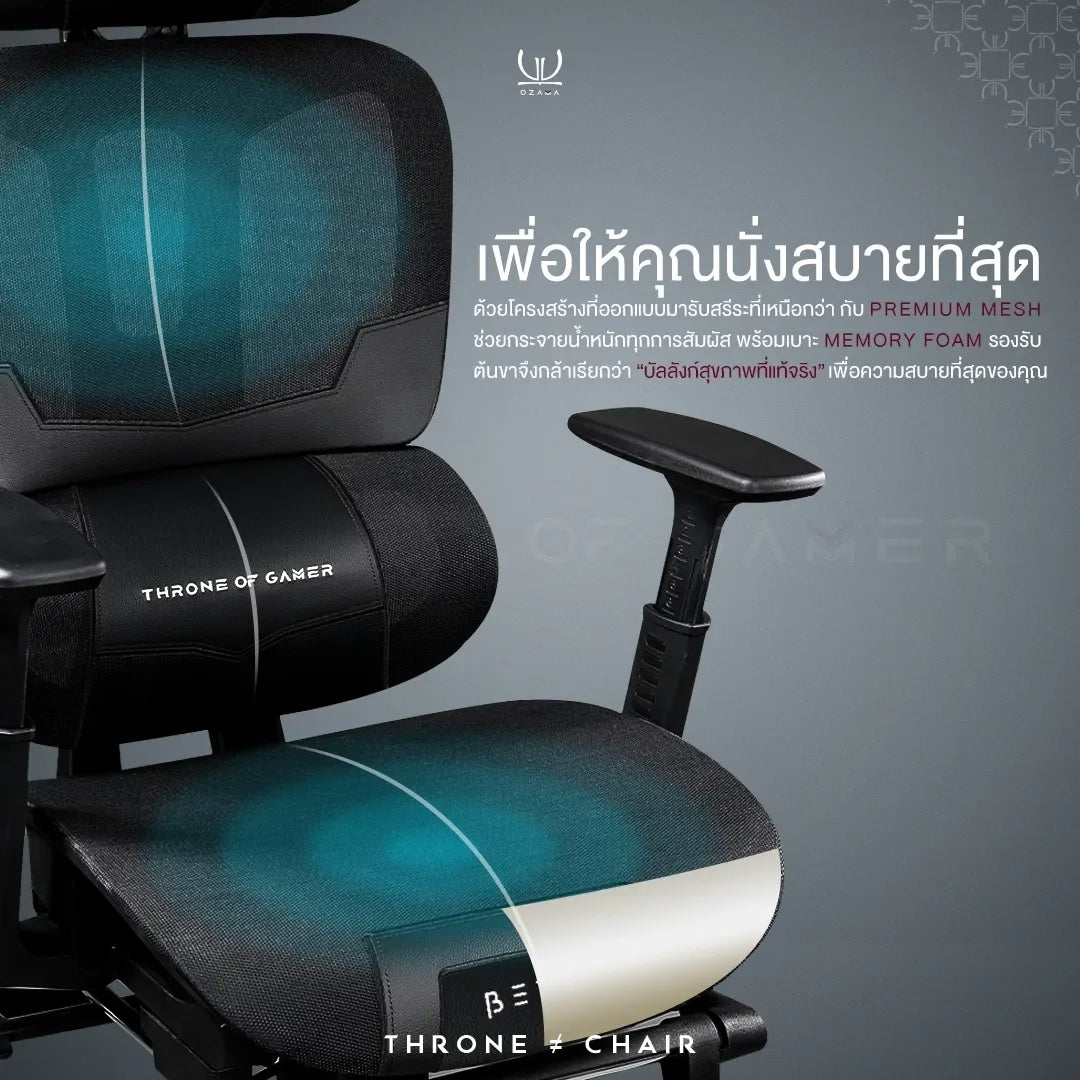 Tengu Ozama Beta Ergonomics Gaming Chair เก้าอี้สุขภาพดีไซน์เกมมิ่ง รับน้ำหนัก 150 กก