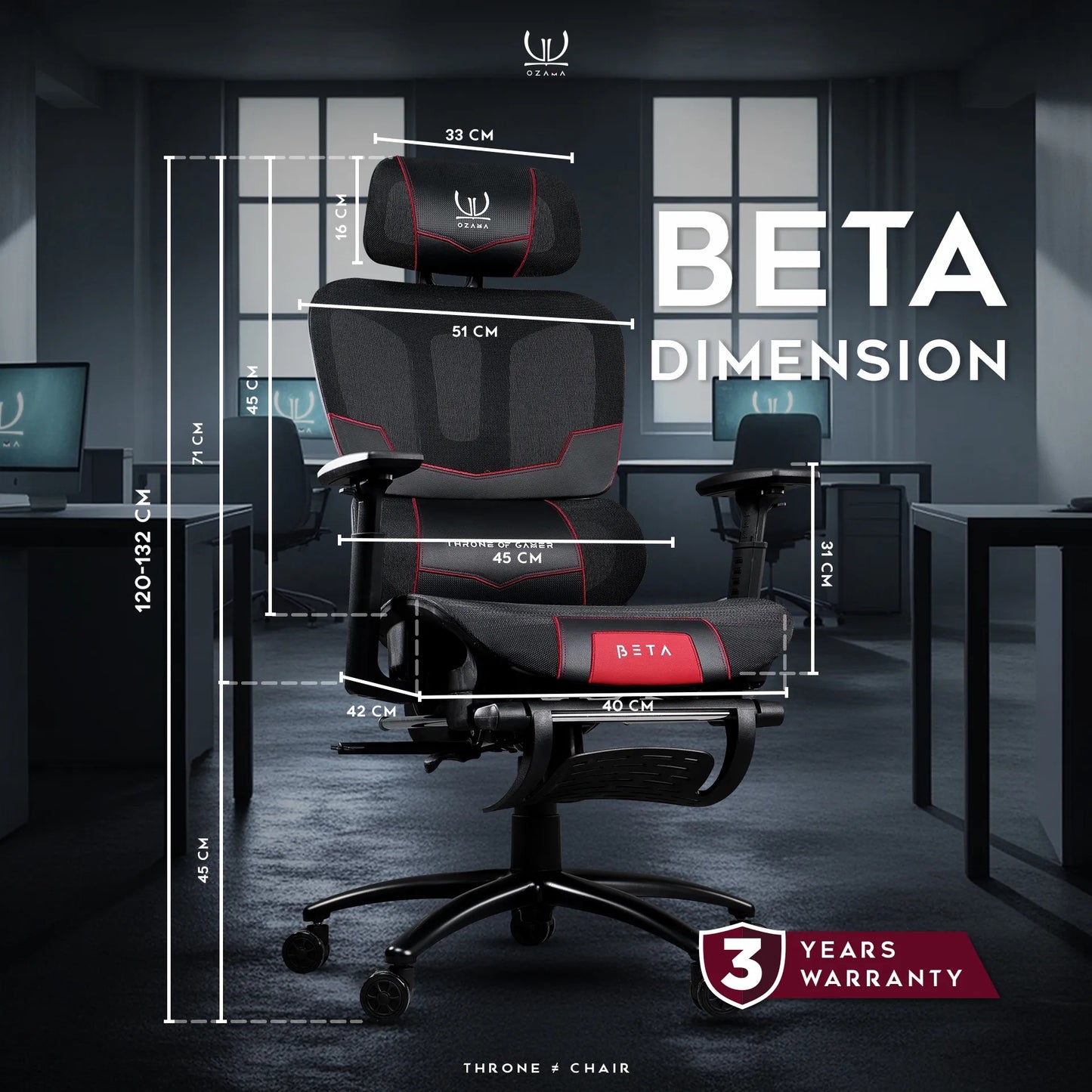 Tengu Ozama Beta Ergonomics Gaming Chair เก้าอี้สุขภาพดีไซน์เกมมิ่ง รับน้ำหนัก 150 กก