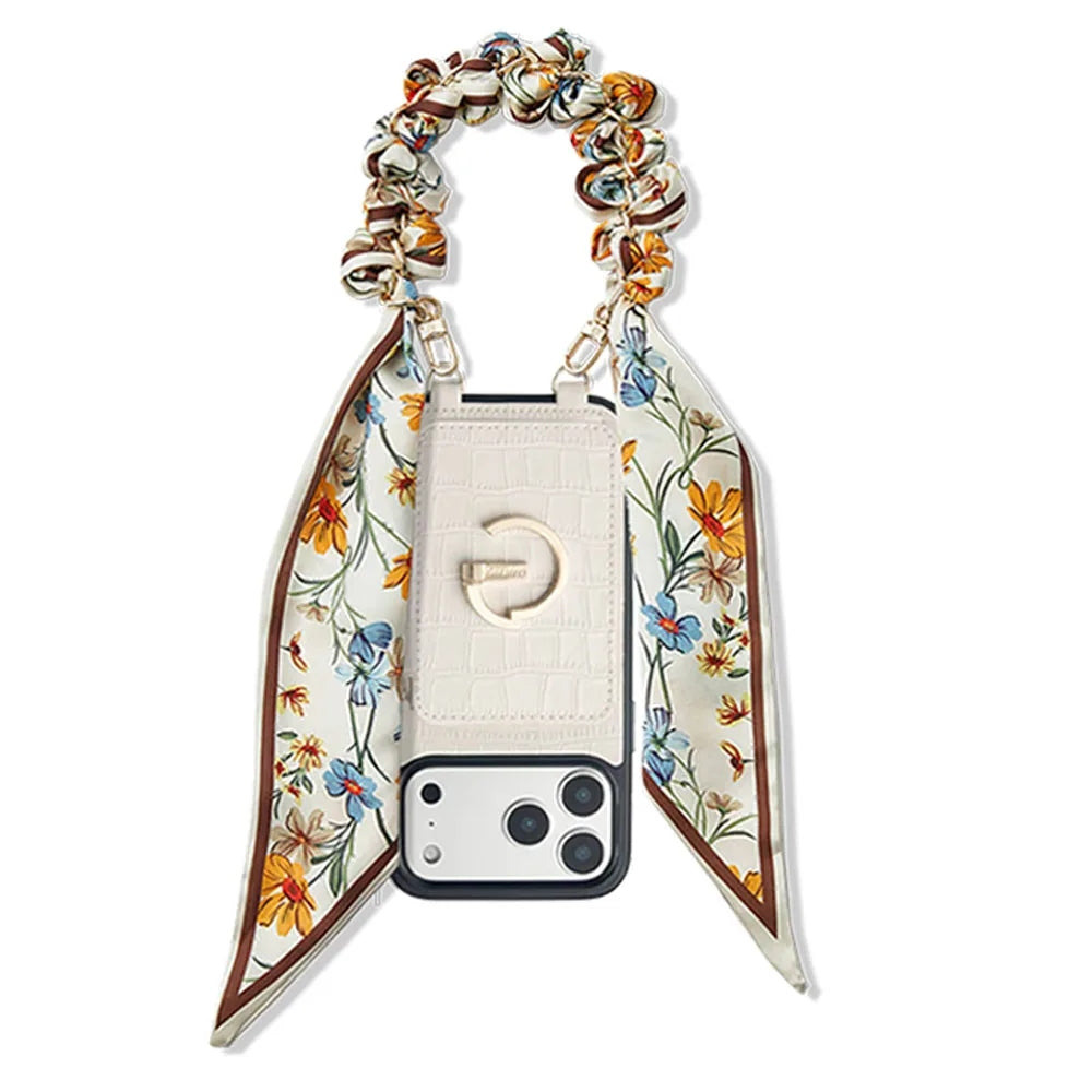Custype Crocodile Pattern Leather with Pouch & Silk Scarf Wrist Strap เคสกันกระแทกสำหรับ iPhone 17 Pro Max