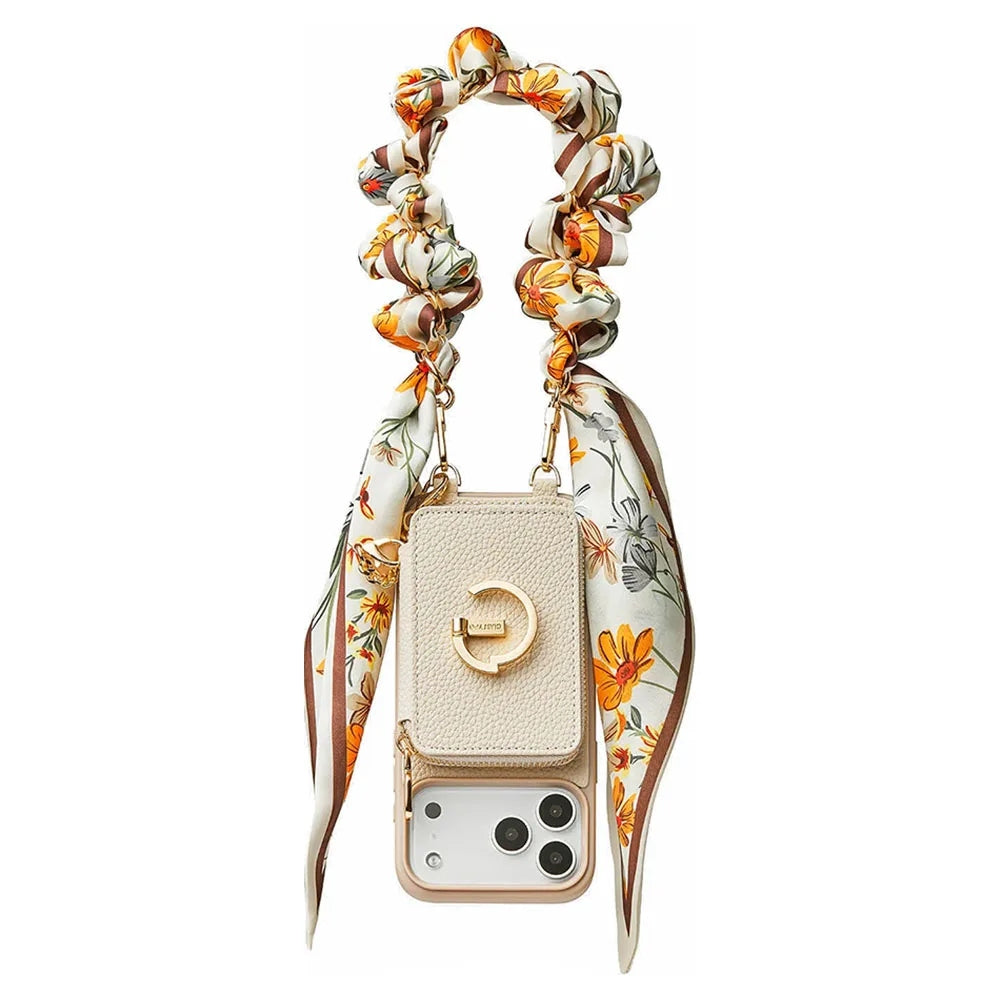 Custype Lychee Pattern Leather with Pouch & Silk Scarf Wrist Strap เคสกันกระแทกสำหรับ iPhone 17 Pro Max