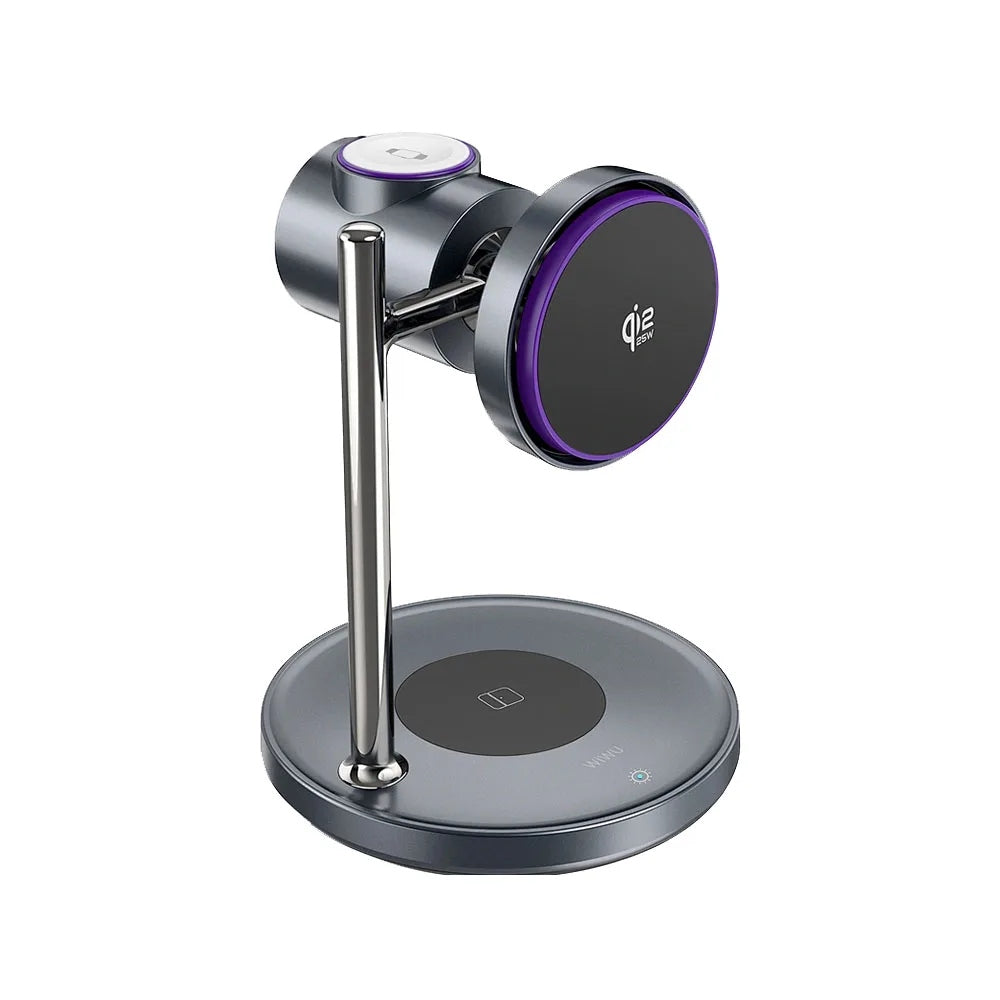 WiWU 3-in-1 Space Station Magnetic Wireless Charger Qi2.2 (Wi-W041) แท่นชาร์จไร้สาย สี Black