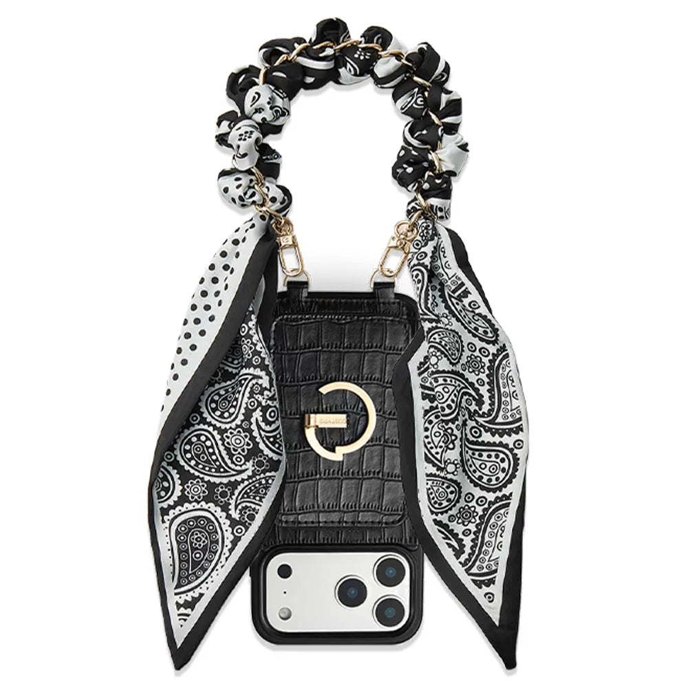 Custype Crocodile Pattern Leather with Pouch & Silk Scarf Wrist Strap เคสกันกระแทกสำหรับ iPhone 17 Pro Max