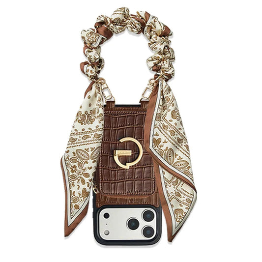Custype Crocodile Pattern Leather with Pouch & Silk Scarf Wrist Strap เคสกันกระแทกสำหรับ iPhone 17 Pro Max