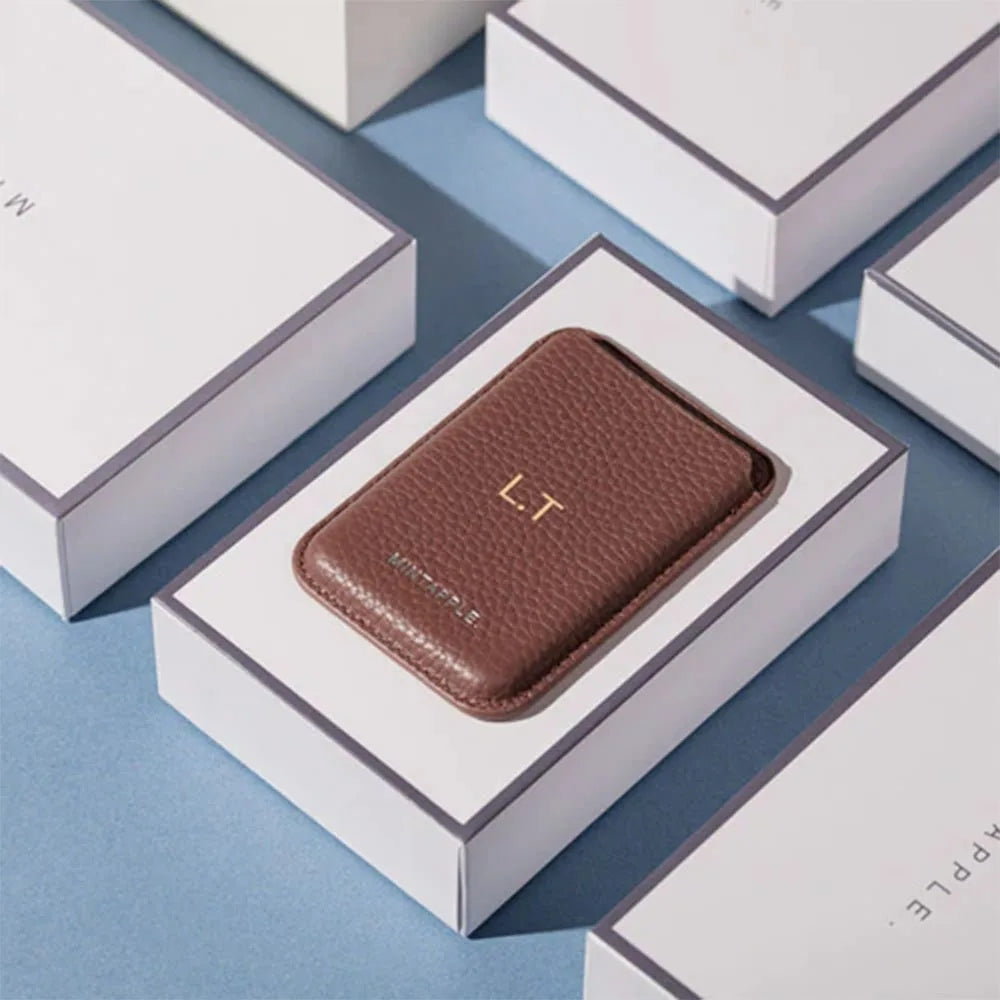 MINTAPPLE. Top Grain Leather Magsafe Wallet ที่เก็บบัตรติดหลังมือถือ วัสดุหนังวัว Italian
