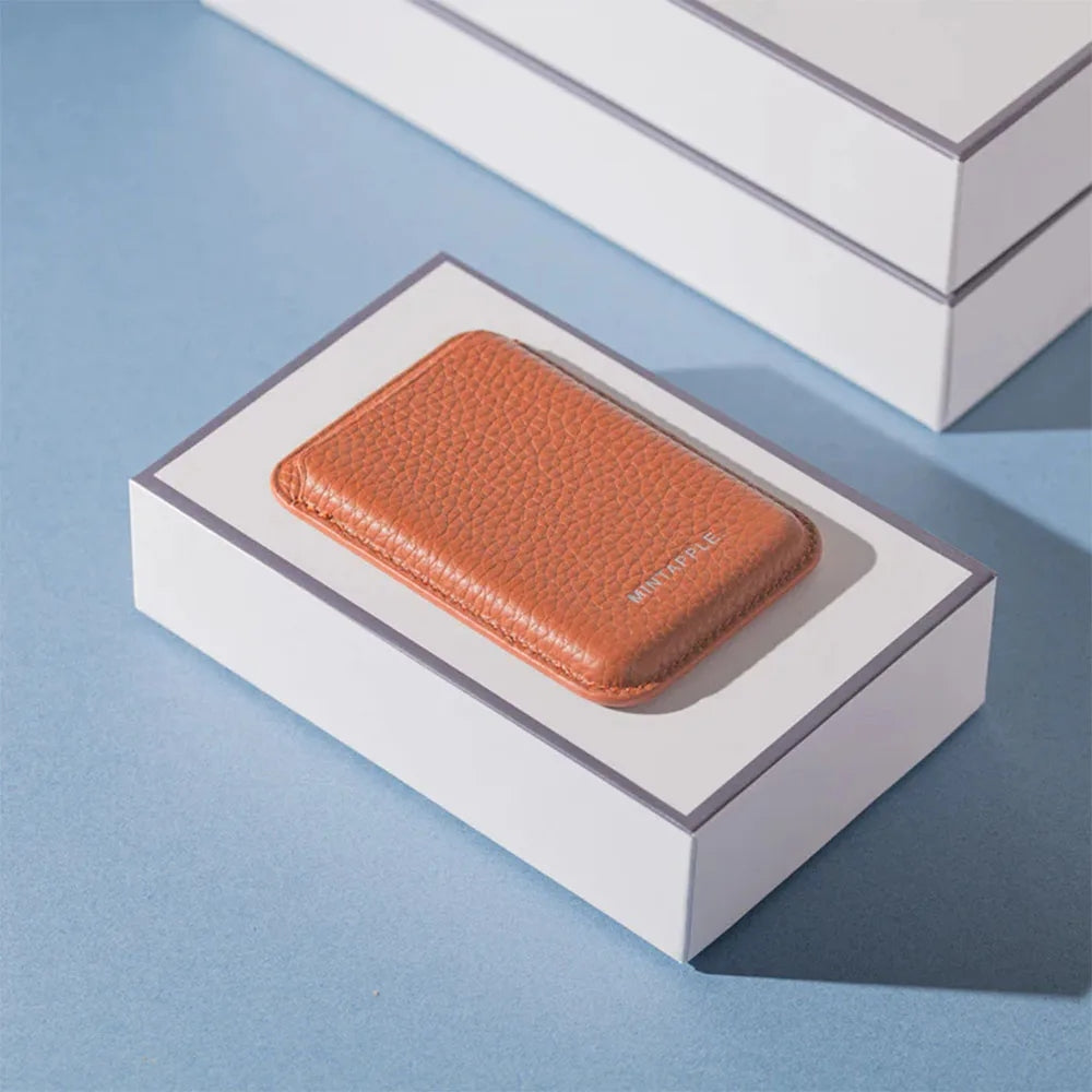 MINTAPPLE. Top Grain Leather Magsafe Wallet ที่เก็บบัตรติดหลังมือถือ วัสดุหนังวัว Italian