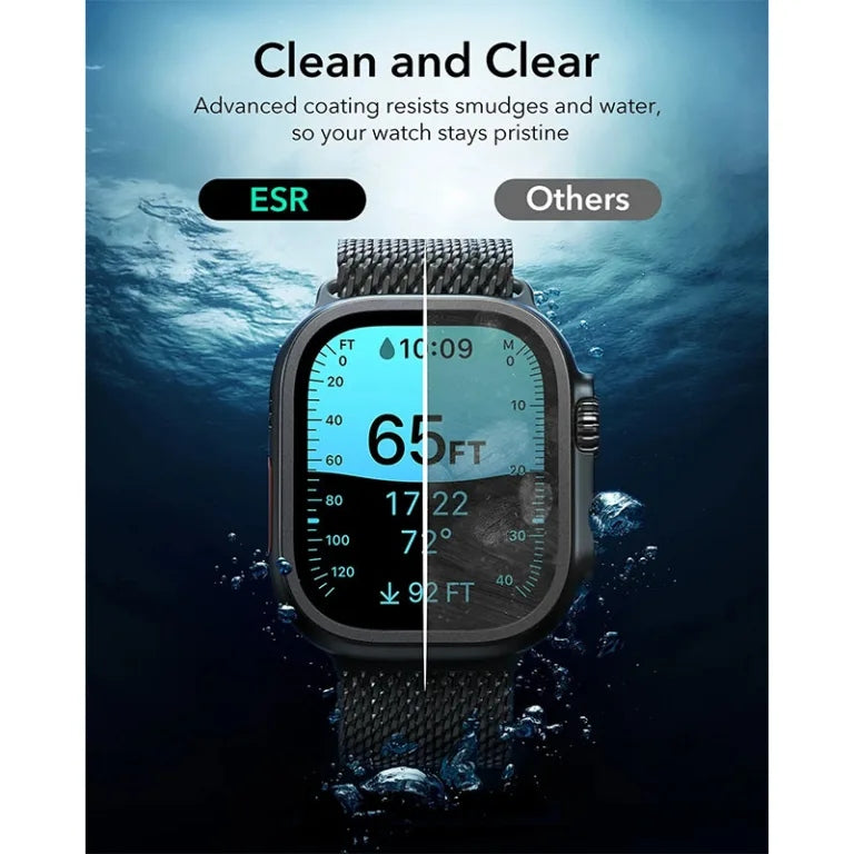 ESR Armorite Protection ฟิล์มกระจกสำหรับ Apple Watch Ultra 1/2/3 (49mm) สี Titanium/Black (2ชิ้น)