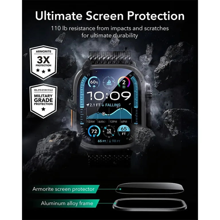 ESR Armorite Protection ฟิล์มกระจกสำหรับ Apple Watch Ultra 1/2/3 (49mm) สี Titanium (2ชิ้น)
