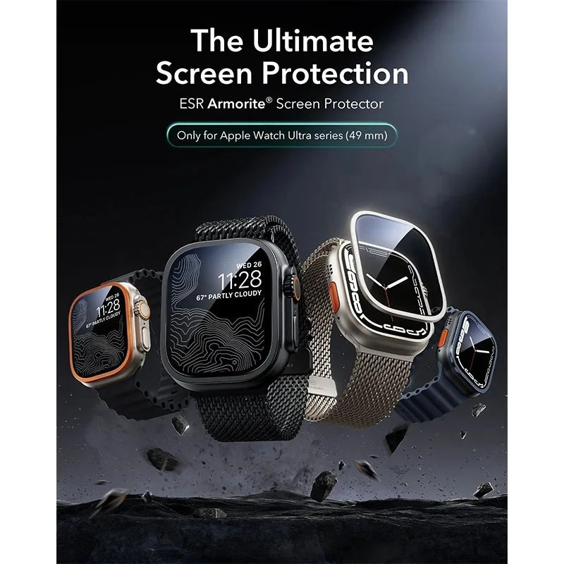 ESR Armorite Protection ฟิล์มกระจกสำหรับ Apple Watch Ultra 1/2/3 (49mm) สี Black (2ชิ้น)