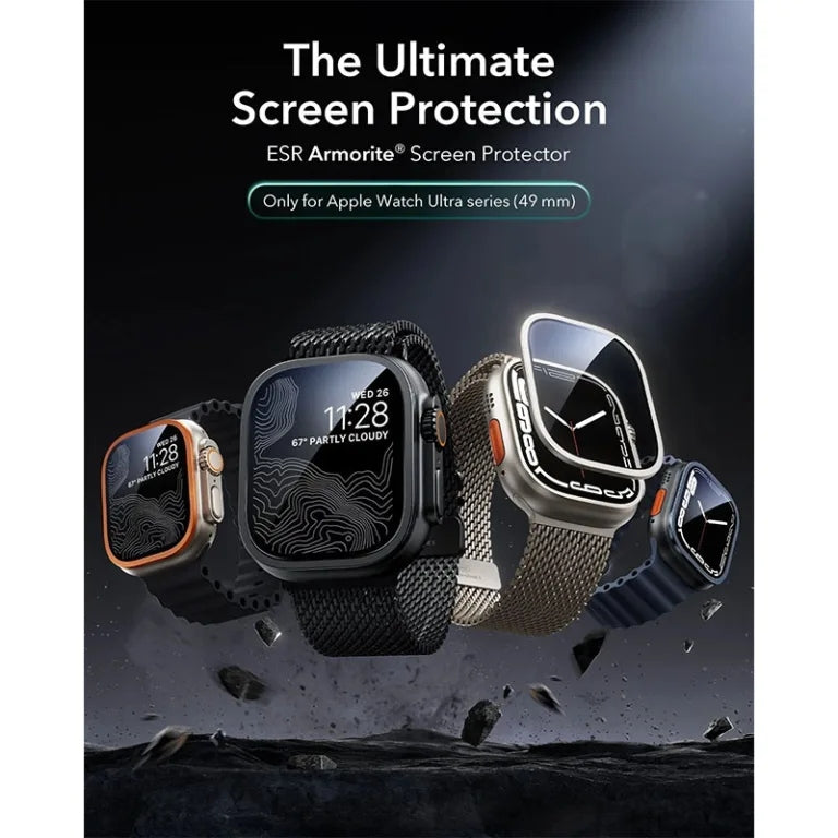 ESR Armorite Protection ฟิล์มกระจกสำหรับ Apple Watch Ultra 1/2/3 (49mm) สี Titanium/Black (2ชิ้น)