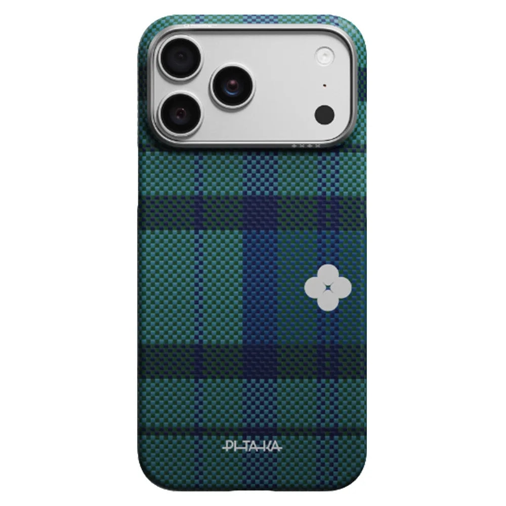 Pitaka Flora in Grid Edge Case เคสเส้นใยอะรามิด สำหรับ 17 Pro /17 Pro Max - สี Forest Dawn