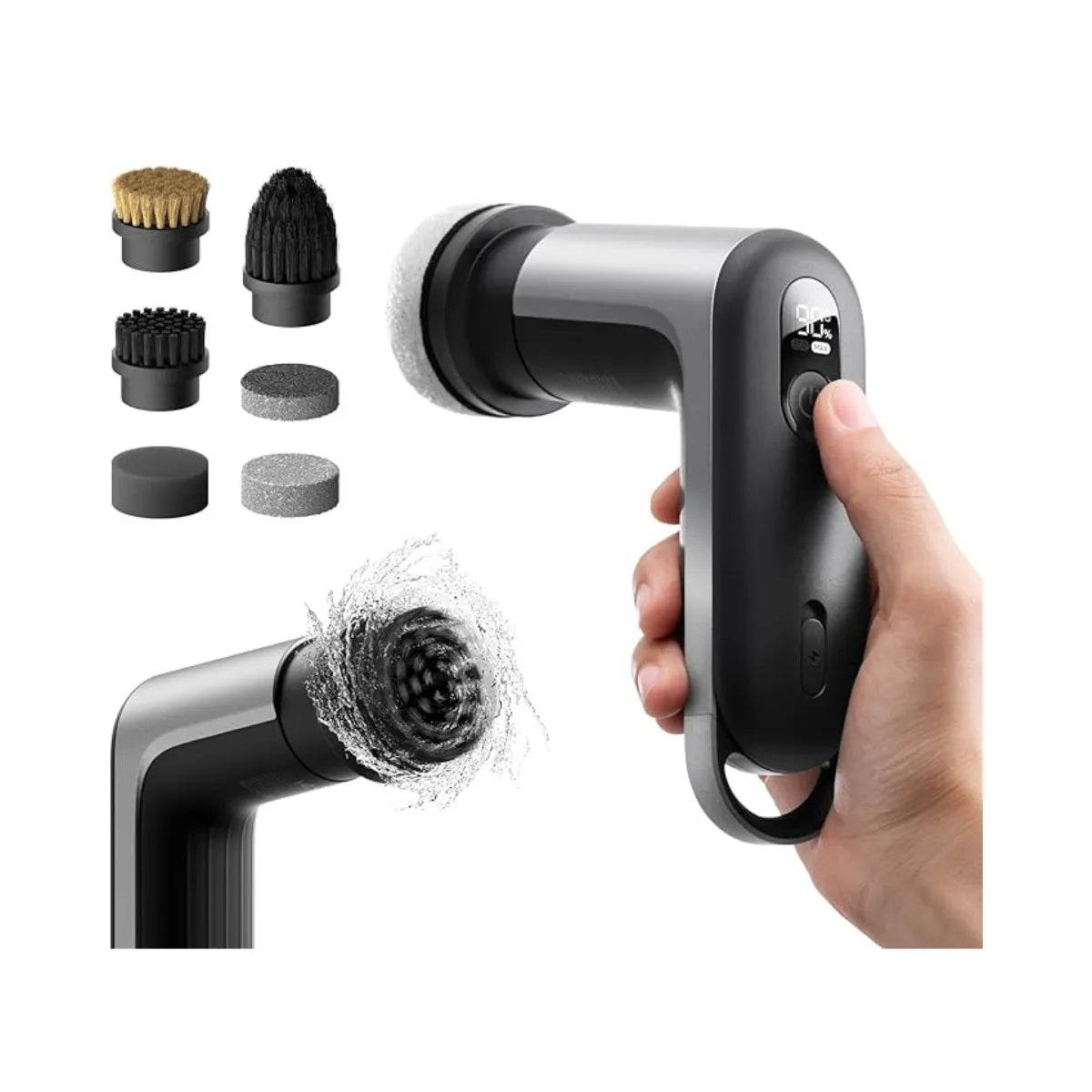 HOTO Grip Cordless Spin Scrubber แปรงขัดไฟฟ้าไร้สาย น้ำหนักเบา 6 หัวแปรงแม่เหล็ก กันน้ำ IPX7