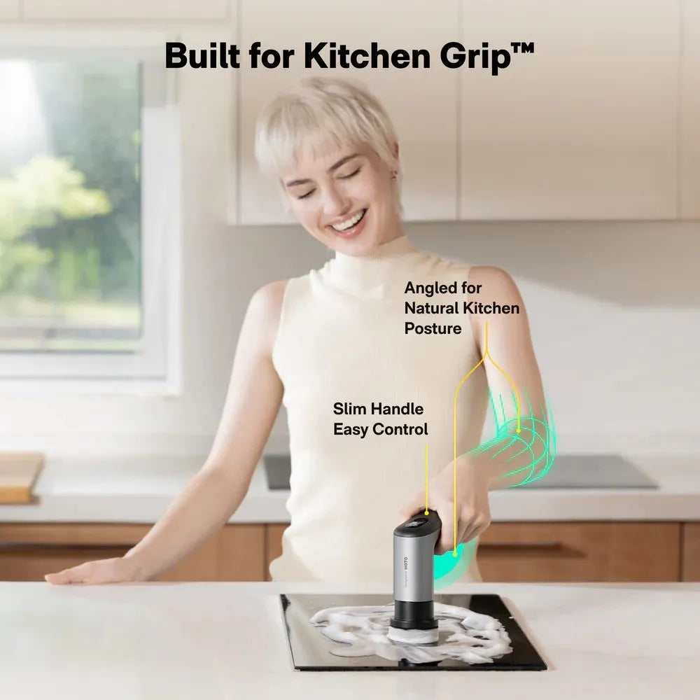 HOTO Grip Cordless Spin Scrubber แปรงขัดไฟฟ้าไร้สาย น้ำหนักเบา 6 หัวแปรงแม่เหล็ก กันน้ำ IPX7