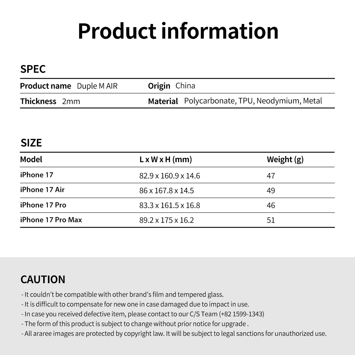 Araree Duple M Air เคสใสกันกระแทก สำหรับ iPhone 17/ 17 Air/ 17 Pro/ 17 Pro Max พร้อมกันกระแทก Air Cap