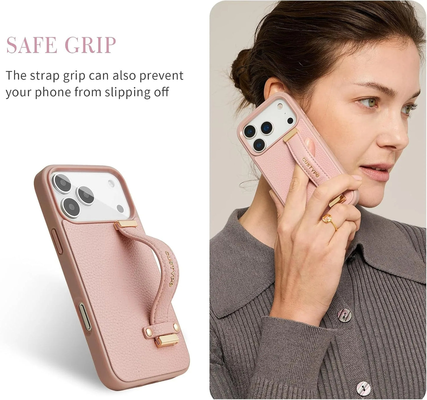 Custype Faux Leather Case with Wrist Stand เคสกันกระแทกสำหรับ iPhone 17 Pro / 17 Pro Max