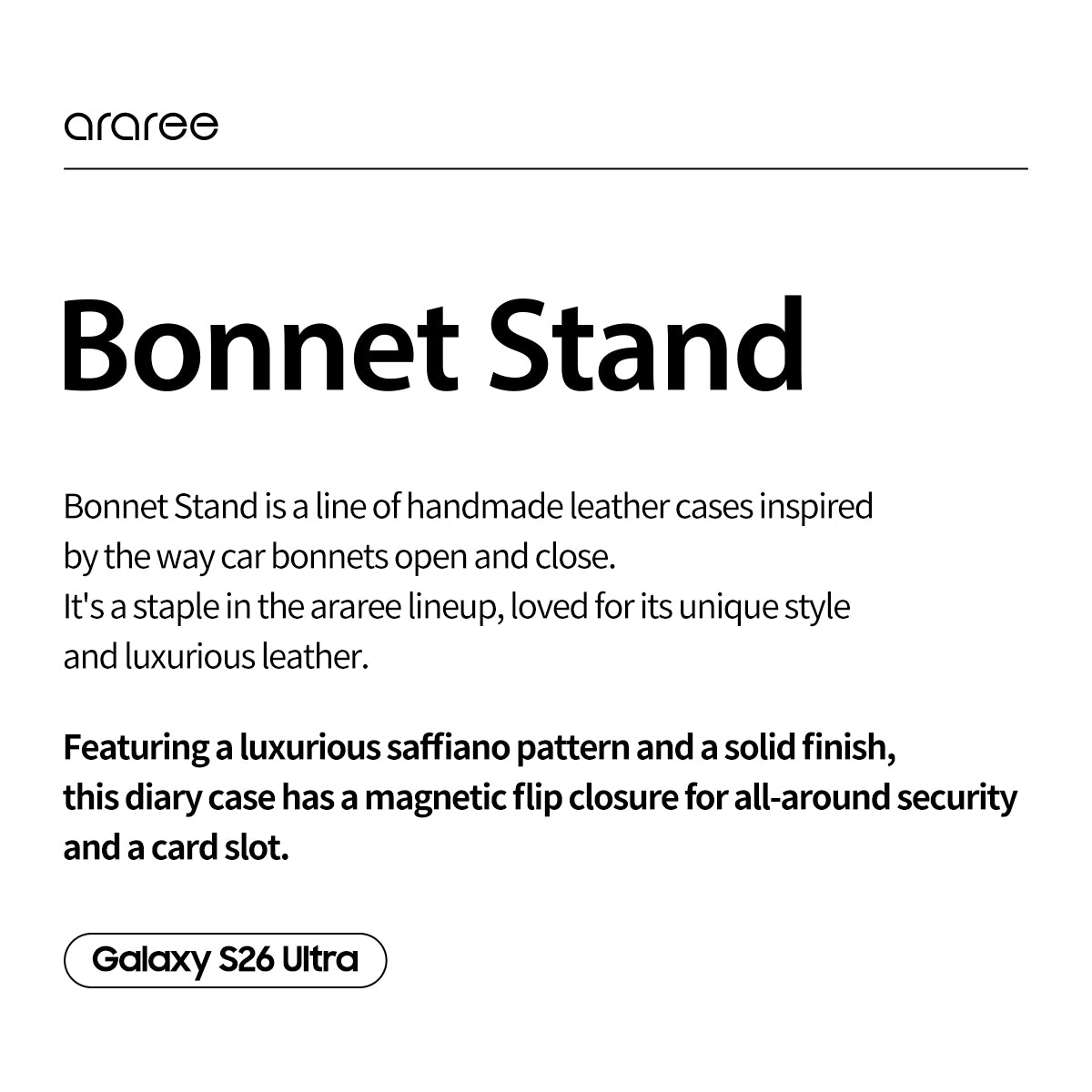 ARAREE BONNET STAND เคสหนังฝาพับตั้งได้ เกรดพรีเมียม สำหรับ Galaxy S26 Ultra