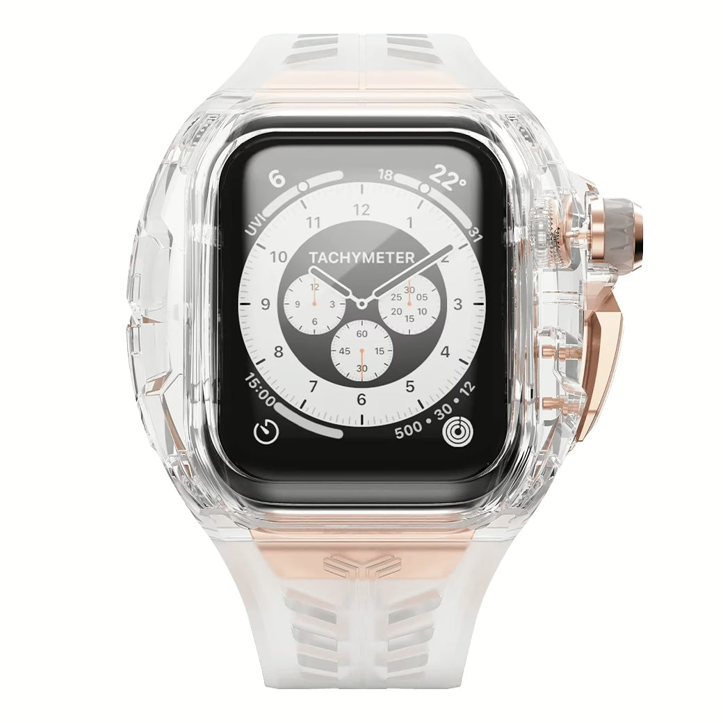 Y24 BELLEVUE เซ็ตเคสและสายนาฬิกาสำหรับ Apple Watch (45mm) – สี Transparent/Rose Gold
