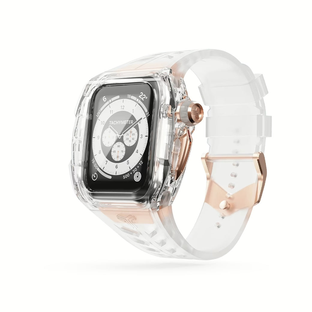 Y24 BELLEVUE เซ็ตเคสและสายนาฬิกาสำหรับ Apple Watch (45mm) – สี Transparent/Rose Gold