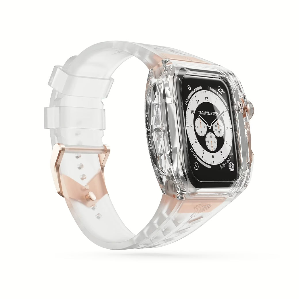 Y24 BELLEVUE เซ็ตเคสและสายนาฬิกาสำหรับ Apple Watch (45mm) – สี Transparent/Rose Gold