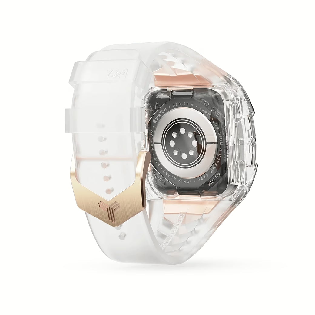 Y24 BELLEVUE เซ็ตเคสและสายนาฬิกาสำหรับ Apple Watch (45mm) – สี Transparent/Rose Gold
