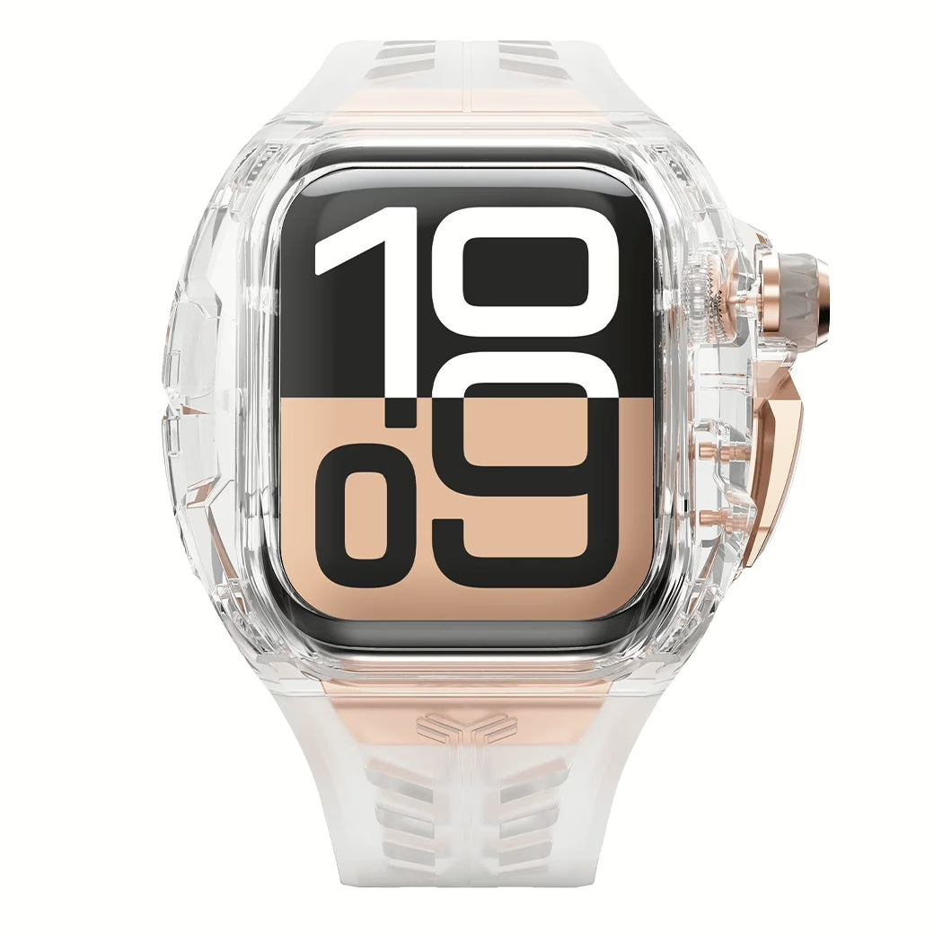 Y24 BELLEVUE เซ็ตเคสและสายนาฬิกาสำหรับ Apple Watch (46mm) – สี Transparent/Rose Gold