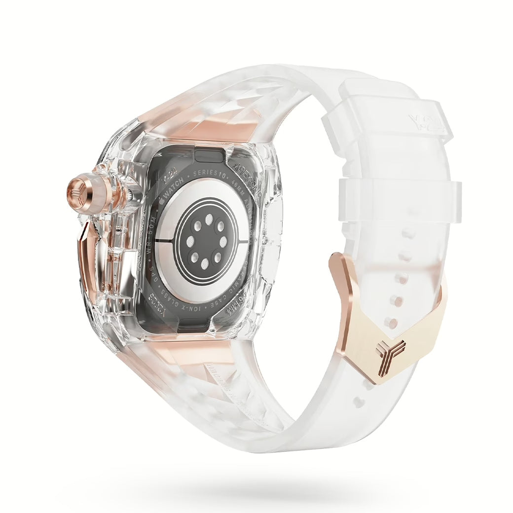 Y24 BELLEVUE เซ็ตเคสและสายนาฬิกาสำหรับ Apple Watch (46mm) – สี Transparent/Rose Gold