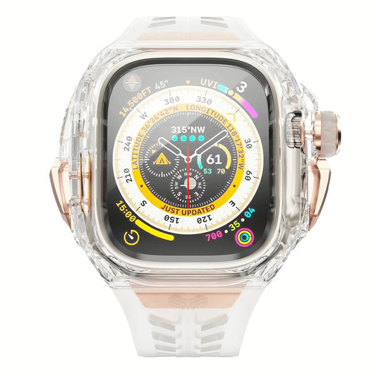 Y24 BELLEVUE เซ็ตเคสและสายนาฬิกาสำหรับ Apple Watch (49mm) – สี Transparent/Rose Gold
