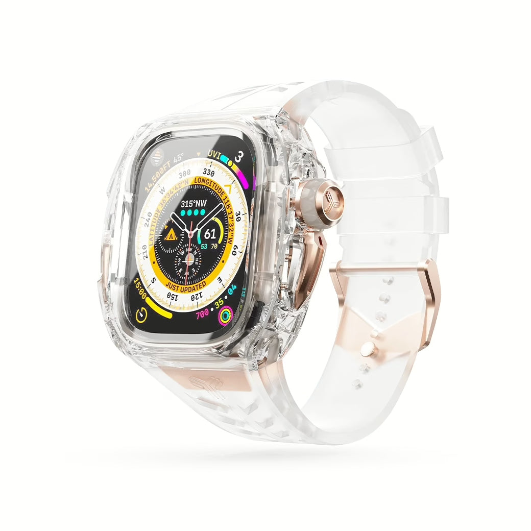 Y24 BELLEVUE เซ็ตเคสและสายนาฬิกาสำหรับ Apple Watch (49mm) – สี Transparent/Rose Gold