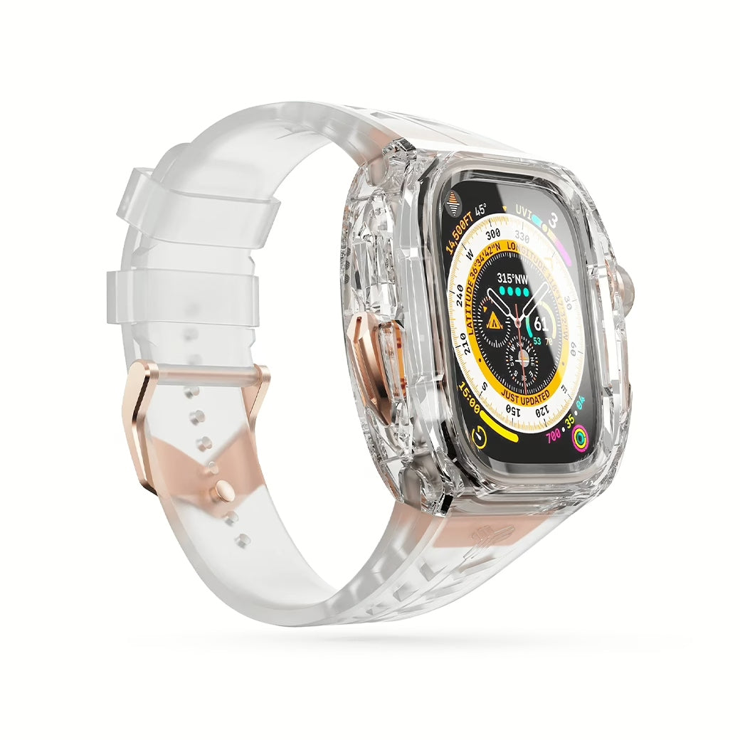 Y24 BELLEVUE เซ็ตเคสและสายนาฬิกาสำหรับ Apple Watch (49mm) – สี Transparent/Rose Gold