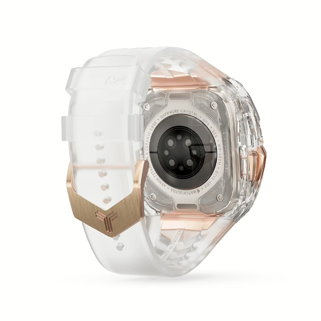 Y24 BELLEVUE เซ็ตเคสและสายนาฬิกาสำหรับ Apple Watch (49mm) – สี Transparent/Rose Gold