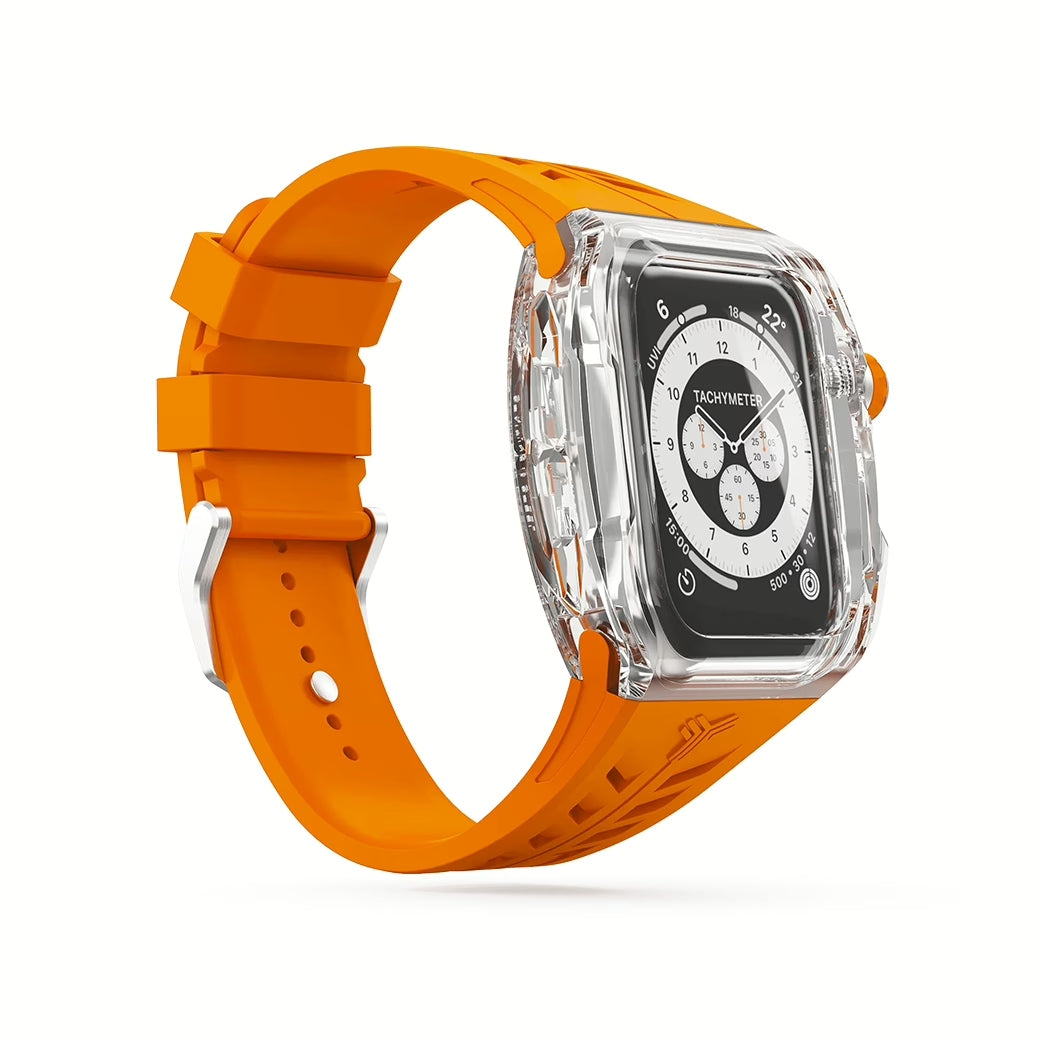 Y24 SENTOSA เซ็ตเคสและสายนาฬิกาสำหรับ Apple Watch (45mm) – สี Orange/Transparent