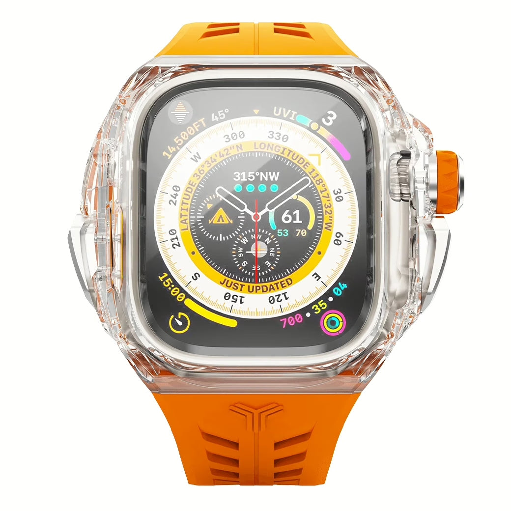 Y24 SENTOSA เซ็ตเคสและสายนาฬิกาสำหรับ Apple Watch (49mm) – สี Orange/Transparent