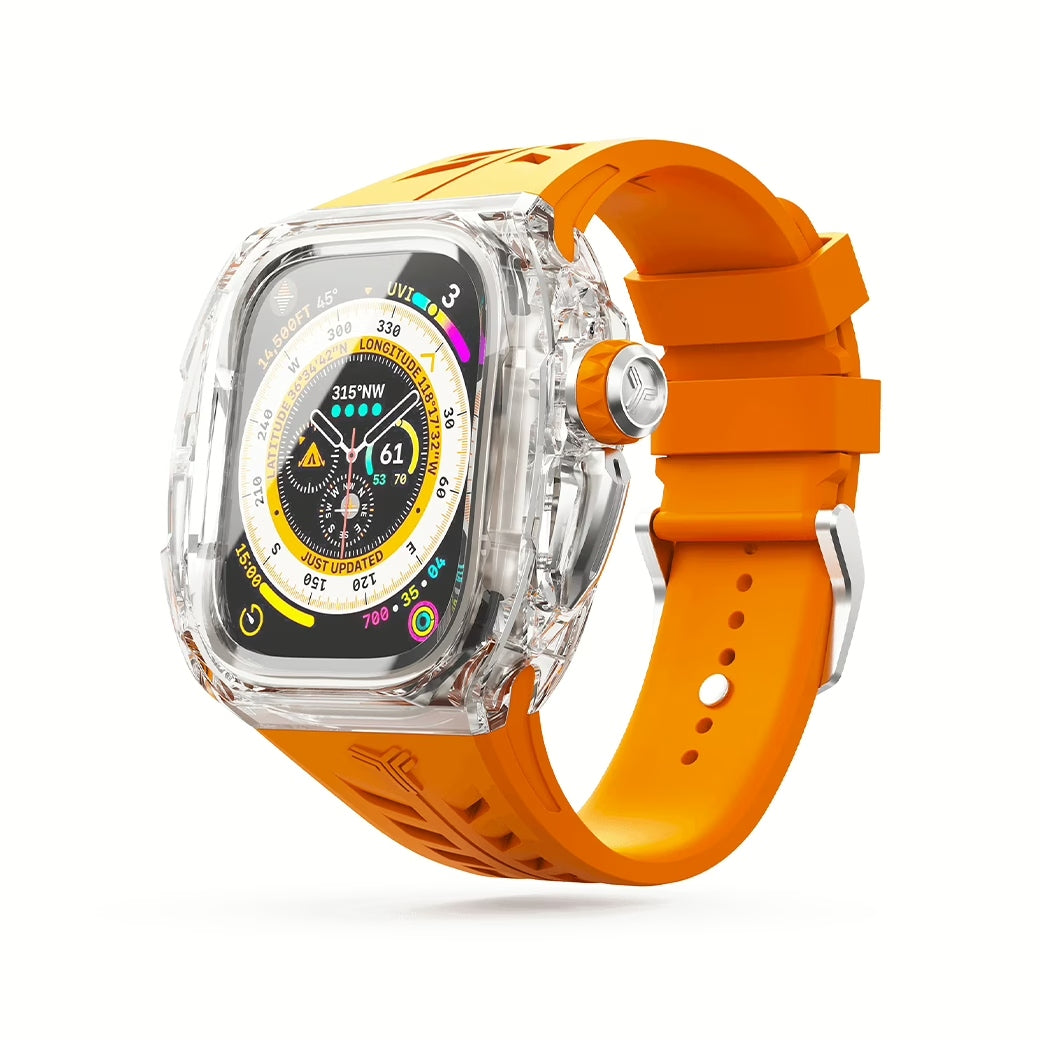 Y24 SENTOSA เซ็ตเคสและสายนาฬิกาสำหรับ Apple Watch (49mm) – สี Orange/Transparent