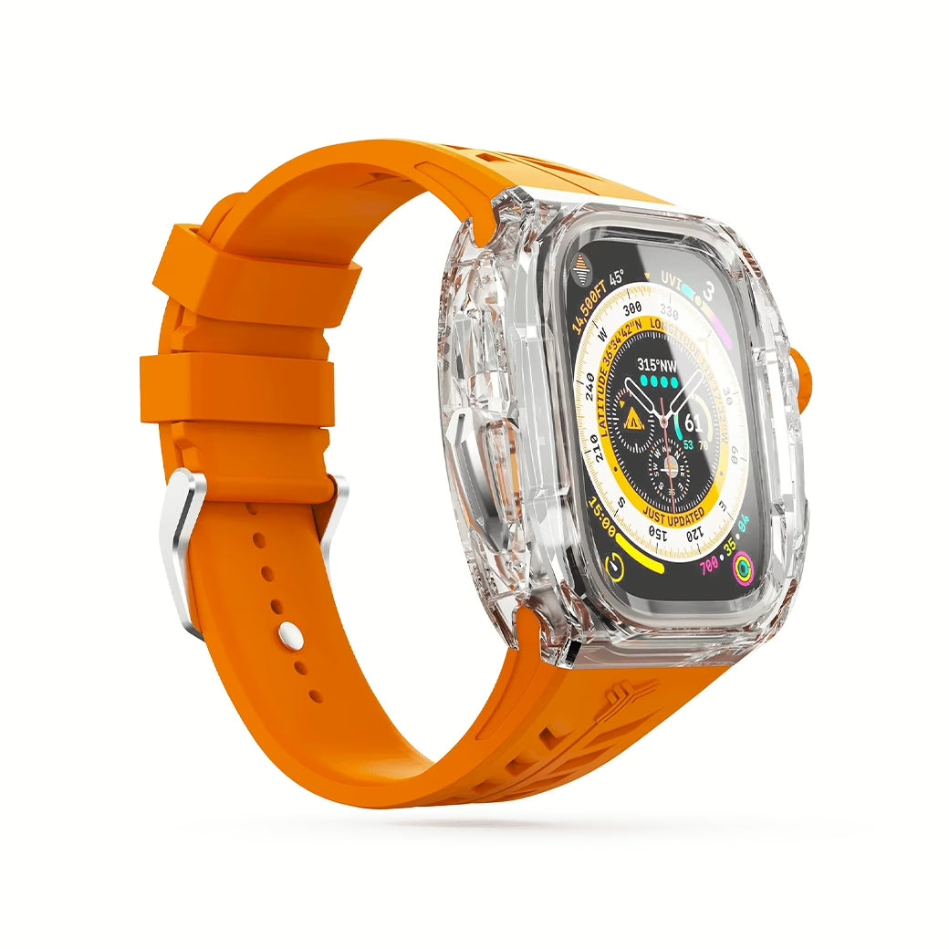 Y24 SENTOSA เซ็ตเคสและสายนาฬิกาสำหรับ Apple Watch (49mm) – สี Orange/Transparent