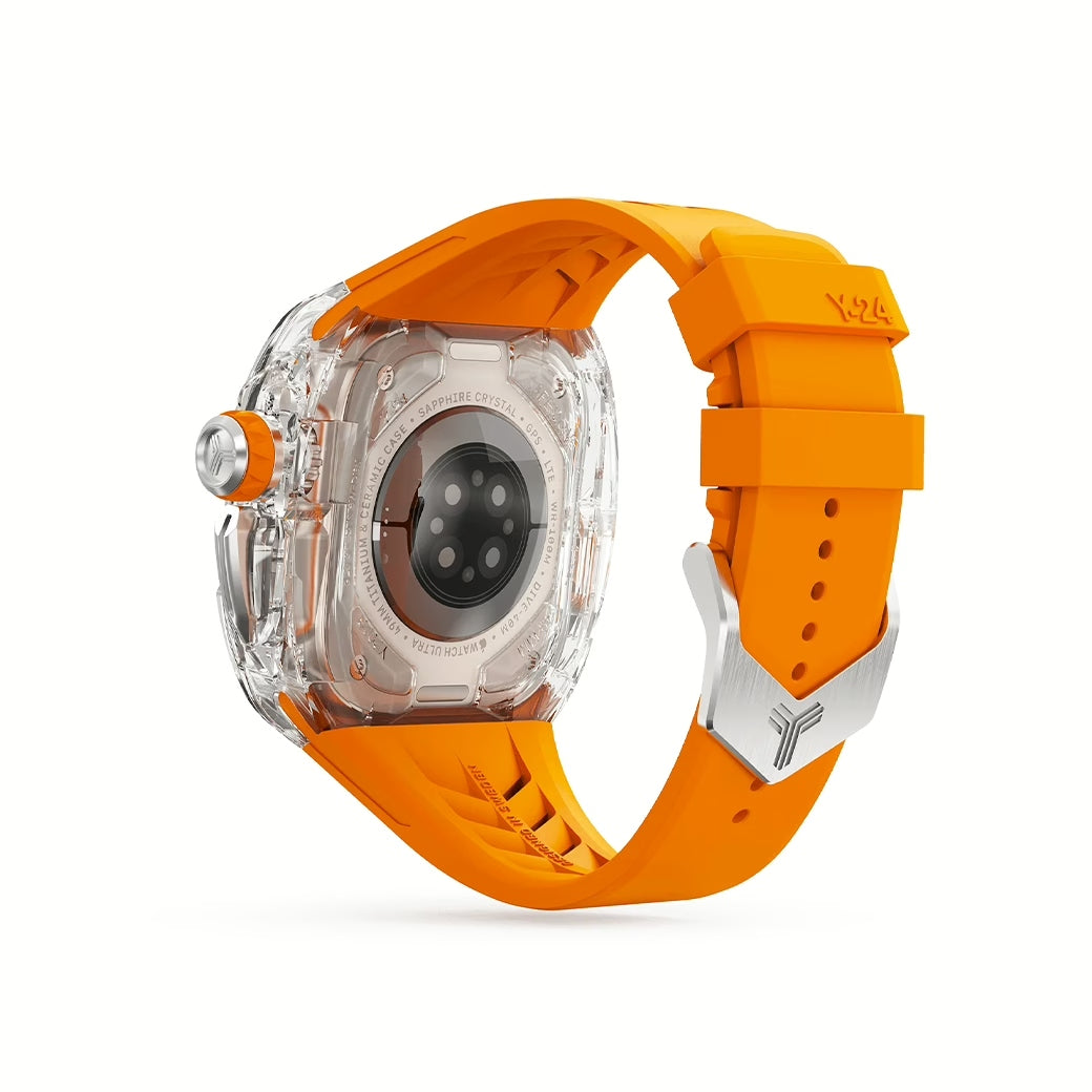 Y24 SENTOSA เซ็ตเคสและสายนาฬิกาสำหรับ Apple Watch (49mm) – สี Orange/Transparent