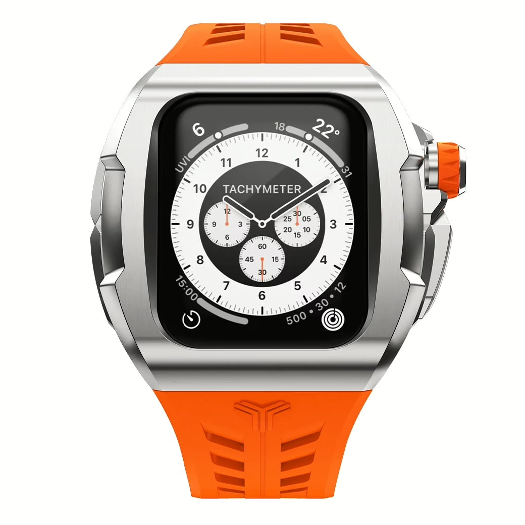 Y24 SHIBUYA เซ็ตเคสและสายนาฬิกาสำหรับ Apple Watch (45mm) – สี Silver/Orange