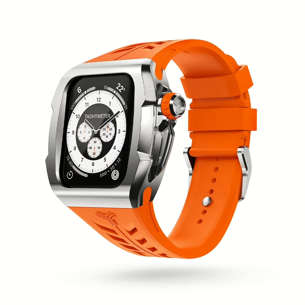 Y24 SHIBUYA เซ็ตเคสและสายนาฬิกาสำหรับ Apple Watch (45mm) – สี Silver/Orange