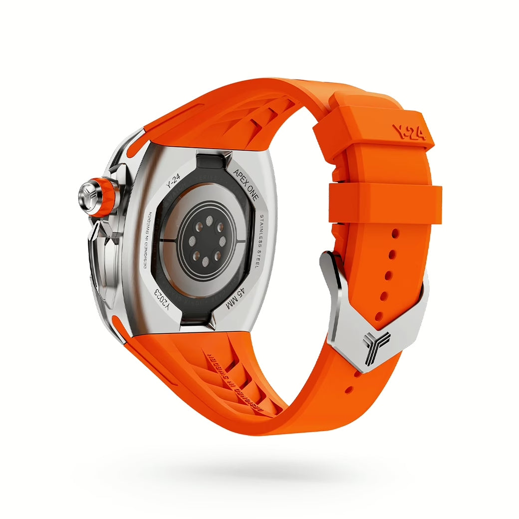 Y24 SHIBUYA เซ็ตเคสและสายนาฬิกาสำหรับ Apple Watch (45mm) – สี Silver/Orange