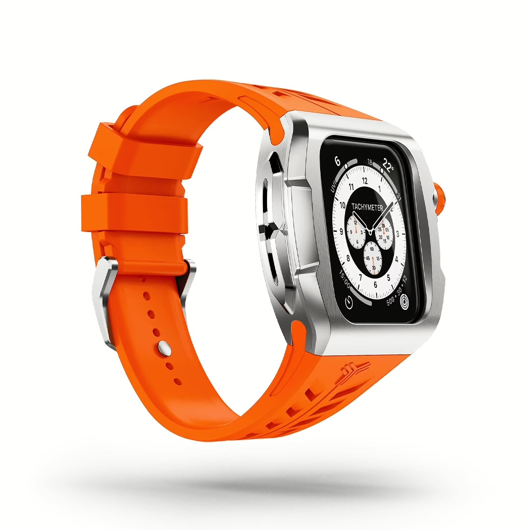 Y24 SHIBUYA เซ็ตเคสและสายนาฬิกาสำหรับ Apple Watch (45mm) – สี Silver/Orange