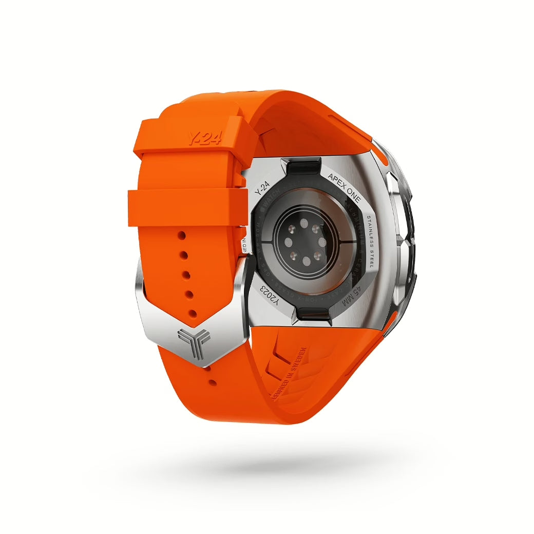 Y24 SHIBUYA เซ็ตเคสและสายนาฬิกาสำหรับ Apple Watch (45mm) – สี Silver/Orange