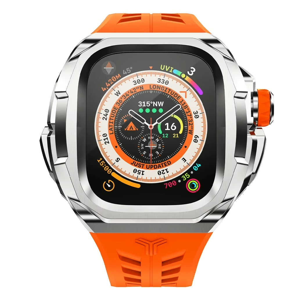 Y24 SHIBUYA เซ็ตเคสและสายนาฬิกาสำหรับ Apple Watch (49mm) – สี Silver/Orange