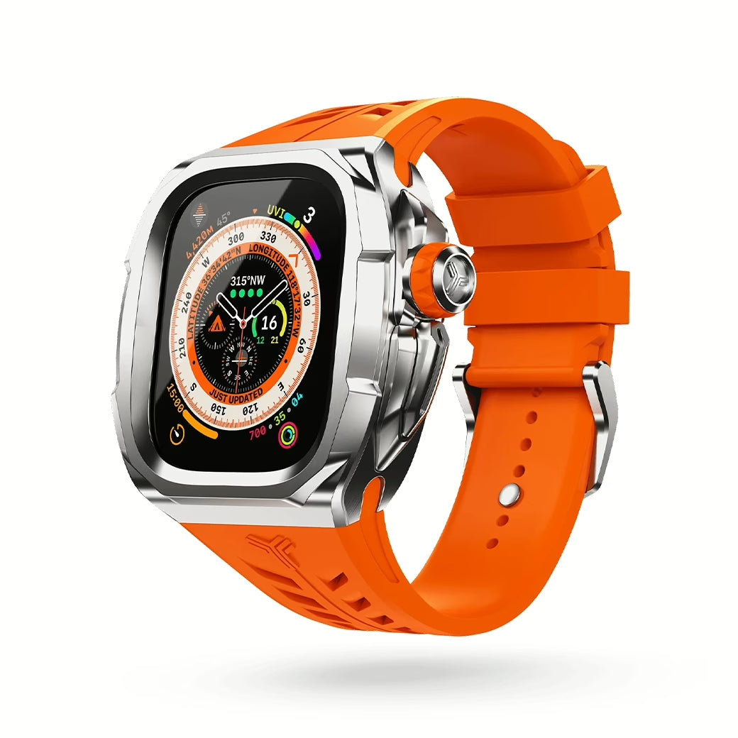 Y24 SHIBUYA เซ็ตเคสและสายนาฬิกาสำหรับ Apple Watch (49mm) – สี Silver/Orange